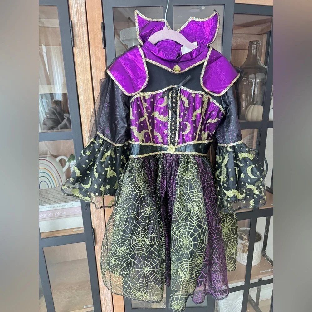 Toddler Witch costume dress glitter bats moon spiderweb halloween sequins girls